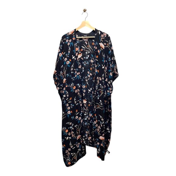 Torrid Floral Maxi Kimono Cardigan Black Size 3/4 Boho Fall Hippie Festival Cute - Picture 2 of 12